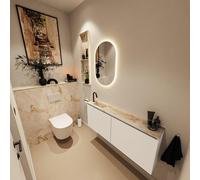 MONDIAZ TURE-DLUX Meuble de toilette 120 cm Talc. EDEN vasque Frappe position gauche. Avec 1 trou de robinet. TUREDX120TALL1FRA