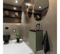 MONDIAZ TURE Kit lave-mains - 40x23x50cm - 0 trous de robinet - 1 porte - armée mate - Lavabo à droite - Solid Surface Noir FK75341481