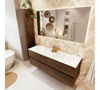 Mondiaz VICA 140cm meubles de salle de bains Mocha 4 tiroirs. Lavabo CLOUD Double sans trou pour robinet, couleur Talc. VICA140MCH4LD0CLTal