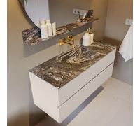 Mondiaz VICA-DLUX ensemble de meuble de salle de bain - 120cm - meuble sous-vasque lin - 2 tiroirs - lavabo encastrée nuage milieu - sans trous de robinet - version haute de 60cm - lave VDX120Lin2LM0L