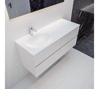MONDIAZ VICA Ensemble de meuble salle de bain - 120cm - 4 tiroirs - lavabo Moon gauche - 1 trou de robinet - solid surface talc PC75341107