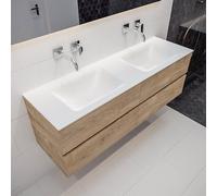 MONDIAZ VICA Ensemble de meuble salle de bain - 150cm - 4 tiroirs - lavabo Cloud double - 0 trous de robinet - solid surface chêne blanchi PC75341312
