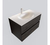MONDIAZ VICA Ensemble de meuble salle de bain - 80cm - 2 tiroirs - lavabo Moon central - 1 trou de robinet - solid surface marron foncé PC75341169
