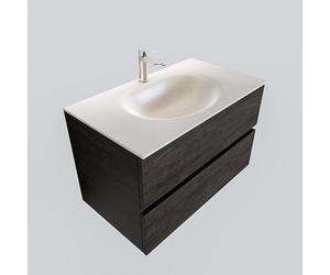 MONDIAZ VICA Ensemble de meuble salle de bain - 80cm - 2 tiroirs - lavabo Moon central - 1 trou de robinet - solid surface marron foncé PC75341169