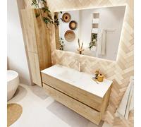 MONDIAZ VICA meuble sous lavabo 120cm Chêne blanchi 2 tiroirs. Lavabo CLOUD centre 1 trou de robinet, couleur Talc. VICA120Was2LM1CLTal