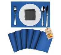 Mondiroso. Lot de 6 sets de table lavables antidérapants pour table de salle à manger et cuisine Bleu indigo