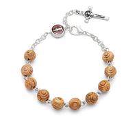 Mondo Cattolico Blessed St Benedict Rosary Bracelet in Olive wood beads with enamel cross and crucifix…