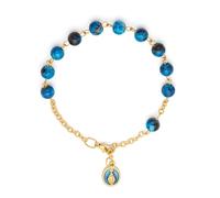Mondo Cattolico - Chapelet Bracelet religieux avec médaille miraculeuse émaillée, perles bleues variées de 6 mm, bracelet de prière, cadeau catholique pour homme et femme