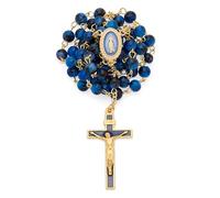Mondo Cattolico Chapelet catholique du Vatican | Chapelet coloré avec grains en verre panaché et chaîne en laiton plaqué or, médaille Miraculeuse et crucifix émaillé bleu