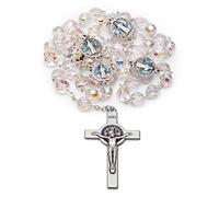 Mondo Cattolico Chapelet catholique pour femmes et hommes du Vatican, Saint Benoît en cristal à facettes cinq décennies Chapelet traditionnel - Cadeau catholique parfait