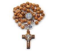 Mondo Cattolico Chapelet en bois d'olivier avec centre de table en émail Médaille de Saint Benoît, zamak, bois d'olivier, sans pierre précieuse