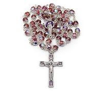 Mondo Cattolico Chapelet en perles de cristal à facettes avec centre de table en émail Sainte Famille., Métal