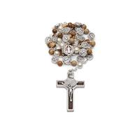 Mondo Cattolico Chapelet en perles, perles de notre Père en forme de rondelle émaillée avec médaillon central St. Benoît et crucifix - Chapelet catholique en pierre Paesina.