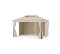 Mondo Dual Tonnelle Pergola 3x4 - Double Toit & Moustiquaires Rideaux Inclus Facile à Assembler Beige