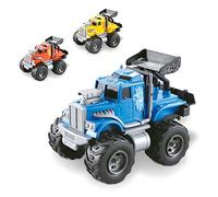 MONDO Motors 51186 Friction Mini Monster Truck Voiture avec attelage d'extraction pour Enfant Taille 15 cm Jaune Bleu Orange