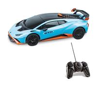 MONDO Motors, Lamborghini Huracan STO 2,4 GHz, modèle à l'échelle 1 : 24, jusqu'à 8 km/h de Vitesse, Voiture Jouet pour Enfants, Bleu Ciel, 63704