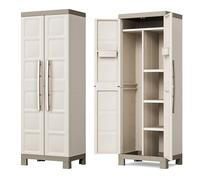 MONDO VIRO Armoire porte-objets et balais Bacau 2 portes avec étagères intérieures et pieds surélevés (porte-gobelet - 65 x 45 x 182 cm)