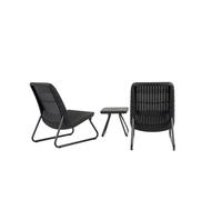 Mondo Viro Ensemble d'extérieur en résine "Rio Balcony" 2 fauteuils + 1 table moderne (Graphite)