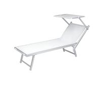 Mondo Viro Lit de soleil pliable en aluminium et toile en textilène avec toit (Blanc)