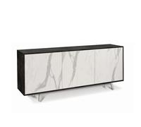 MONDO VIRO Meuble en bois 3 portes Alex push pull cm 177x41 74h (oxyde noir/marbre calacatta)