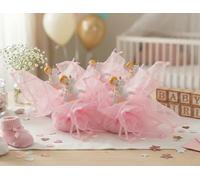 Mondocreazioni Lot de 5 sachets roses porte-dragées avec fille sur licorne et arc-en-ciel en résine bonbonnière pour naissance, baptême, Harmony RSNB25084