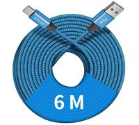 MONDODIGITALE-Cable Usb C 6M, Extra Lang Câble Usb Avers Usb C Charge Nylon Tressé Fil Compatible Avec Samsung Galaxy S A Tab, Ps5 Controller, Switch, Et Plus Type-C Téléphone, Tablette Usb C -Bleu