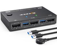 MONDODIGITALE-Commutateur Kvm Usb 3.0 Displayport 4K @ 144 Hz, Commutateur Kvm 2 Pc 1 Moniteur, Commutateur Displayport Usb Pour 2 Pièces Pc, 4 Appareils Usb 3.0, Clavier, Souris, Moniteur Avec