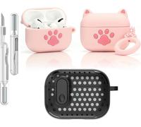 MONDODIGITALE-Coque De Protection 3 En 1 Compatible Avec Apple Airpods Pro (2E/1Ère Génération) Avec Kit De Nettoyage Et Porte-Clés (Patte De Chat Rose)