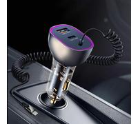 Mondodigitale-Dernier Chargeur Voiture Usb C, 90w Super Rapide Allume Cigare Usb C Prise 3 Ports Pd3.0 & Qc3.0 Avec 1,5 M Rapide Type C Câble Spiralé, Allume Cigare Pour Iphone 15 Samsung S23 Macbook