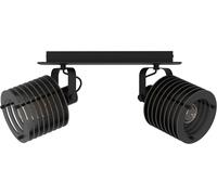 Mondodigitale-Rail Spot Segovia, Rampe De 2 Spots Orientables Au Style Industriel, Barre De Spots Pivotants, Plafonnier En Métal Et Bois Noir, Lampe De Plafond Avec Douille E27
