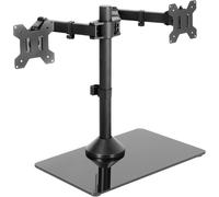 MONDODIGITALE-Stand-V002Fg Support Autonome Pour Deux Écrans Avec Base En Verre Élégante Et Bras Réglables, Peut Supporter 2 Écrans Jusqu'À 32"" Et 10 Kg Chacun Noir