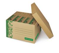 MONDOFFICE Caisse archives en carton recy vec couvercle séparé - Kraft / Vert - Lot de 10
