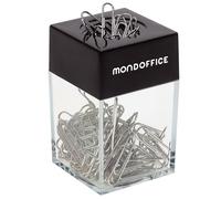 MONDOFFICE Distributeur de trombones transparent avec couvercle aimanté noir et 100 trombones