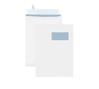 MONDOFFICE Pochette blanche C4 229 x 324 mm 90g fenêtre 50 x 100 mm - autocollante bande protectrice - Lot de 250