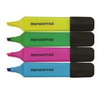 MONDOFFICE Surligneur pointe biseautée 1 et 5 mm - Coloris assortis - Pochette de 4