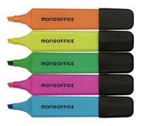 MONDOFFICE Surligneur pointe biseautée 1 et 5 mm - Coloris assortis - Pochette de 5