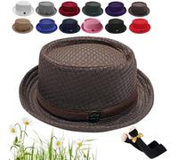 mondpfote Summer Breathable Mesh Pork Pie Hat, Pork Pie Hats for Men, Mens Summer Hats, Lightweight Polyester Mesh Material, Lightweight Packable Sun Protection Beach Casual Outdoor Cap (Coffee)