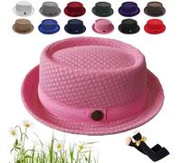 mondpfote Summer Breathable Mesh Pork Pie Hat, Pork Pie Hats for Men, Mens Summer Hats, Lightweight Polyester Mesh Material, Lightweight Packable Sun Protection Beach Casual Outdoor Cap (Pink)