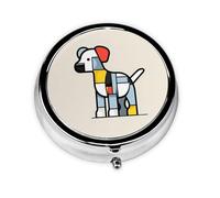 Mondrian Abstractionism Boîte à pilules ronde portable à emporter pour petits animaux, tient dans votre poche de sac à main, pilulier léger à 3 compartiments