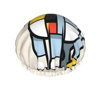Mondrian Abstractionism Petit Animal Bonnet de douche pour femme, imperméable, réutilisable, avec cordon élastique lavable, adapté aux cheveux longs et tresses, idéal pour la douche.