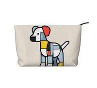 Mondrian Abstractionism Petit animal Trousse de maquillage en velours côtelé portable à fermeture éclair, adaptée pour les voyages et le stockage quotidien des produits cosmétiques, noir, taille