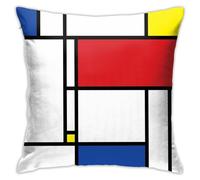 Mondrian Housse de coussin carrée en velours confortable de style minimaliste de Stijl pour lit, canapé, salon - 45,7 x 45,7 cm