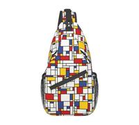 Mondrian Red Yellow Blue-3 Sac Sling Poitrine avec Motif Mondrian Rouge Jaune Bleu, Sac à Dos, bandoulière, Gym, Cyclisme, randonnée, Voyage, Mixte