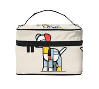 Mondrian Trousse de maquillage de voyage pour femme Motif abstractionisme Petit animal 22,9 x 16,5 x 15,7 cm Grande capacité Sac de rangement pour filles, noir, One Size