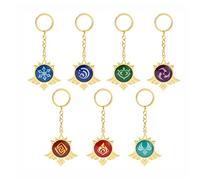 Mondstadt Cosplay Porte-clés Pour Genshin Impact, 7Pcs en Métal Mondstadt Vision Keychain Pendentif Oeil de Dieu Anemo Electro Pyro Dendro Cryo Geo Hydro Merch Set