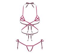 Monduelle Adulte Micro Bikini Set Swimsuit Japonais Animé Soutien Gorge Et Slip Set Micro Bra Tiny Slip Ensemble De Haut Halter Et Culotte Rose Vif Taille Unique