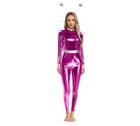 Monduelle Costume D'alién Pour Femmes Vêtements Space Alien Robot Cosplay Rave Combinaison Danse Disco Holographique Métallique Brillant Rose vif M