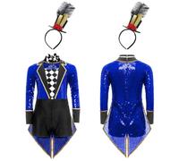 Monduelle Costume D'artiste De Cirque Pour Enfants Blazer Combinaison En Paillettes Scintillante Pour Filles Costume De Spectacle Fête Thème Bleu royal 9-10 ans