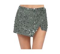 Monduelle Femme Micro Jupe avec Short Intégré Soiree Cocktail Boite de Nuit Minijupe Trapèze en Paillettes Scintillante Tendance Gris L