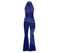 Monduelle Femme Une Pièce Unitard Une Pièce Jumpsuit Salopettes Volants Vêtements Danse Latino Américaine Combinaisons Pour Femmes Essai Bleu marine XL